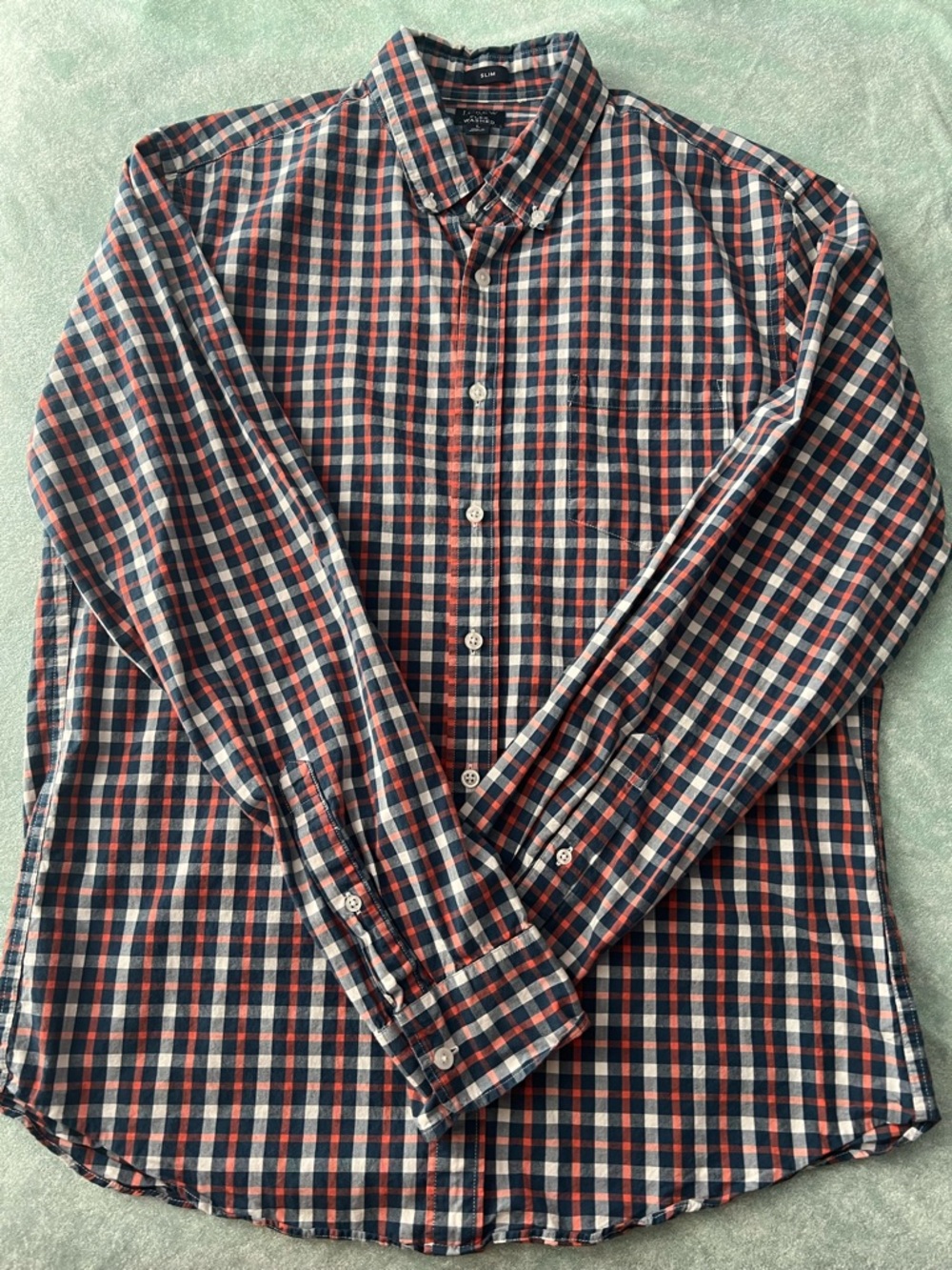 J. Crew Men’s Pink/Coral & Navy Plaid Long Sleeve Button-Down Shirt L